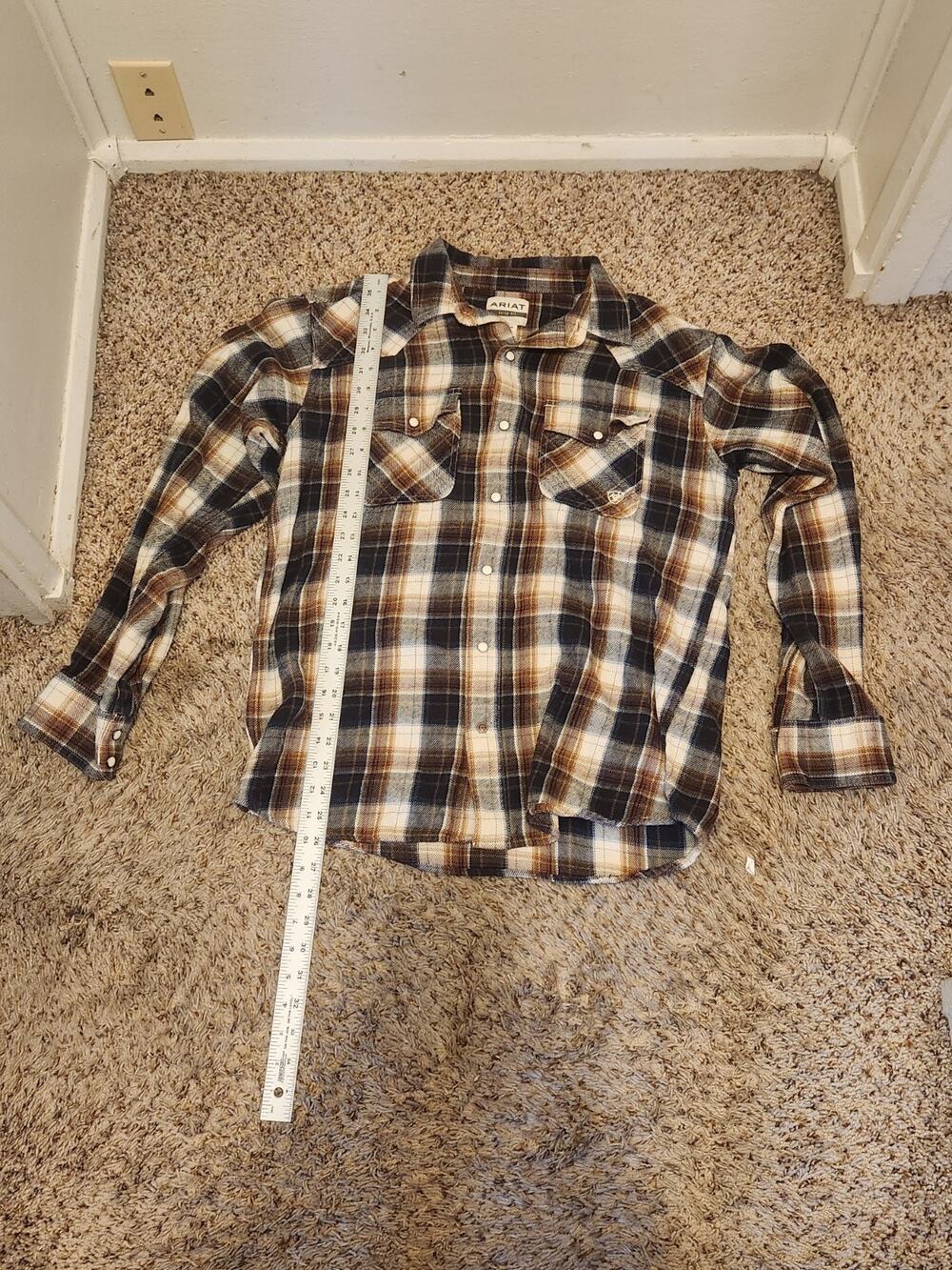 Ariat Pearl Snap Flannel Shirt Long Sleeve Mens Large Retro Fit Multicolor Plaid